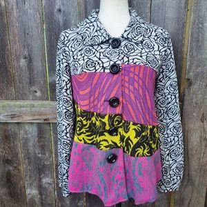Aunt Wanda Anthropologie Wearable Art Big Button Sweater Jacket Rose Pattern M